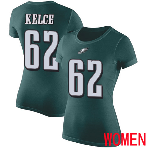 Women Philadelphia Eagles #62 Jason Kelce Green Rush Pride Name and Number NFL T Shirt